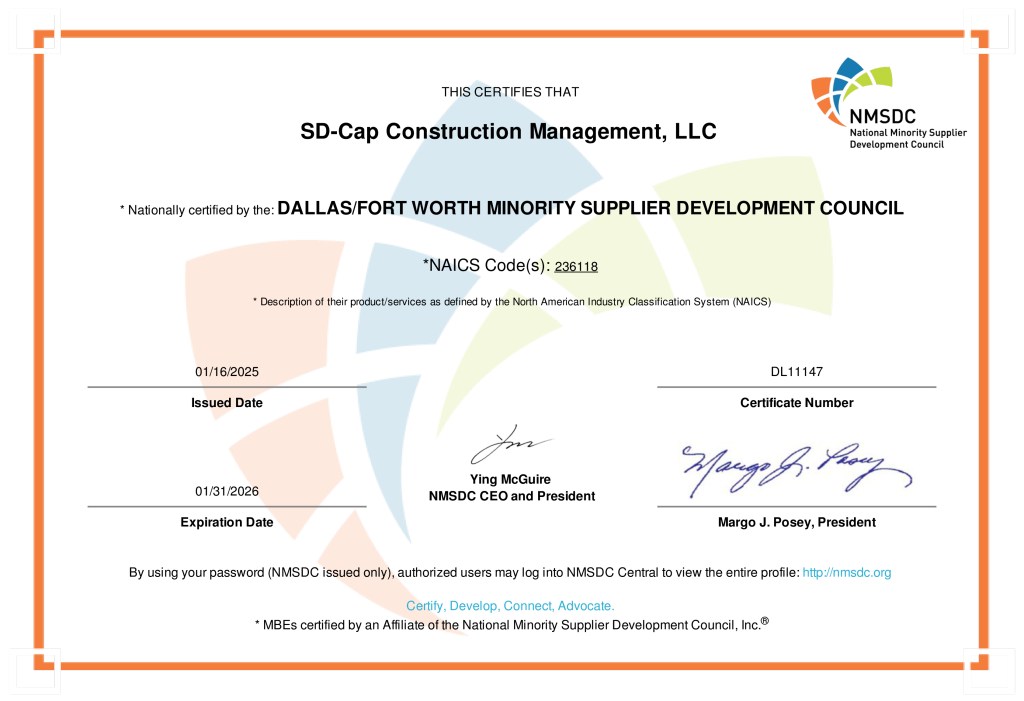MBE-Certified Construction Management Company - SD-CAP